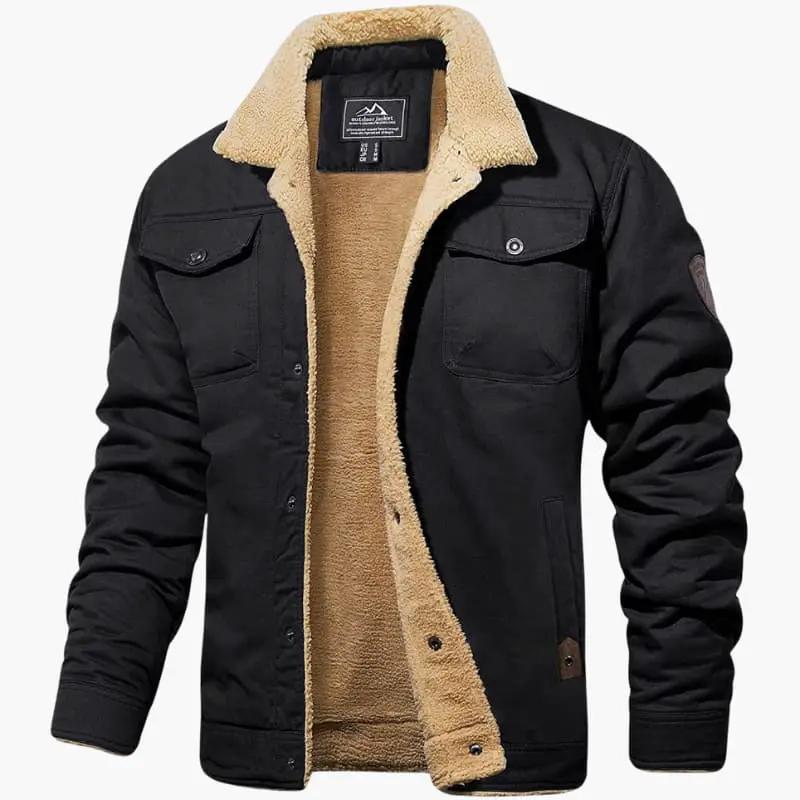 Caleb - Men's Sherpa-Lined Button Front Trucker Jacket with Pockets