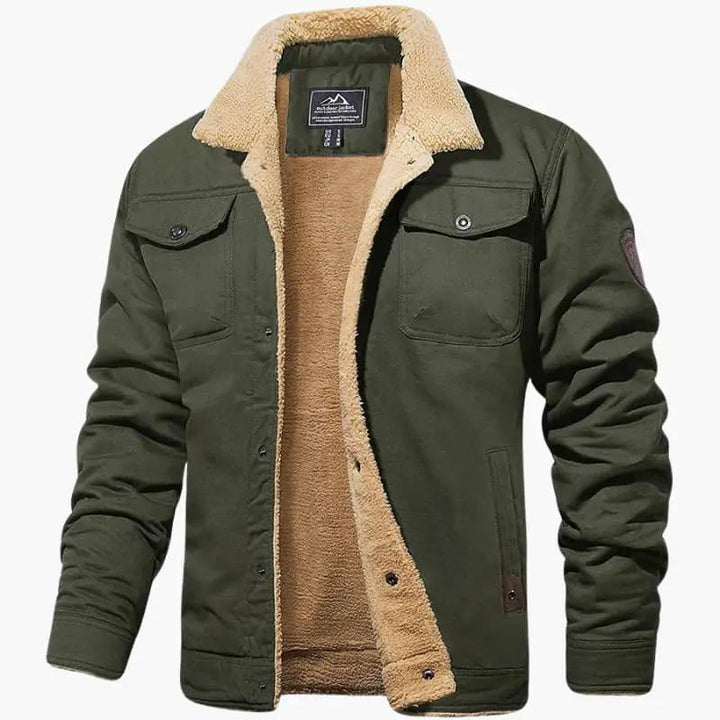 Caleb - Men's Sherpa-Lined Button Front Trucker Jacket with Pockets