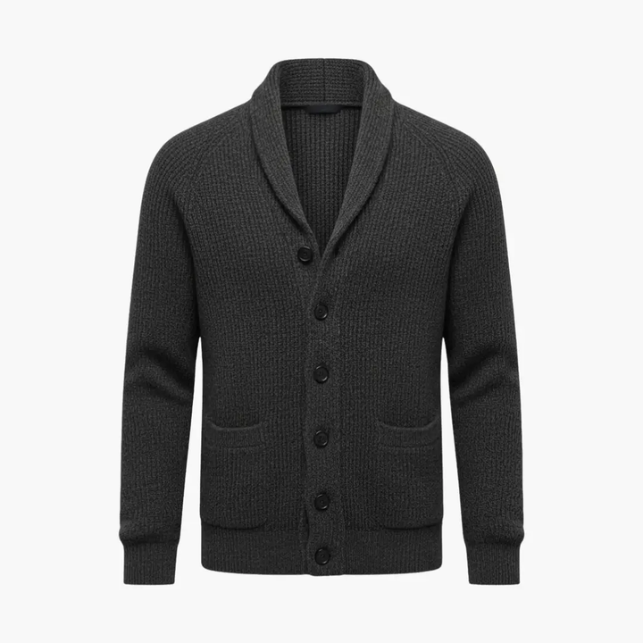 Asher - Men's Shawl Collar Button Front Ribbed Knit Cardigan