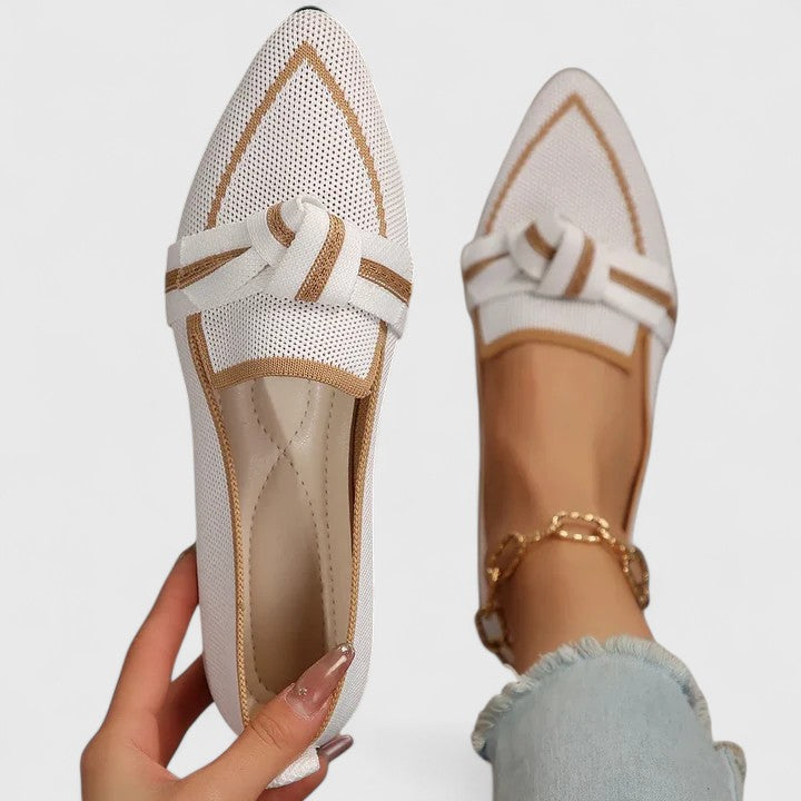 Damaris - Women's Pointed Toe Knit Slip-On Flat Loafers with Bow Detail