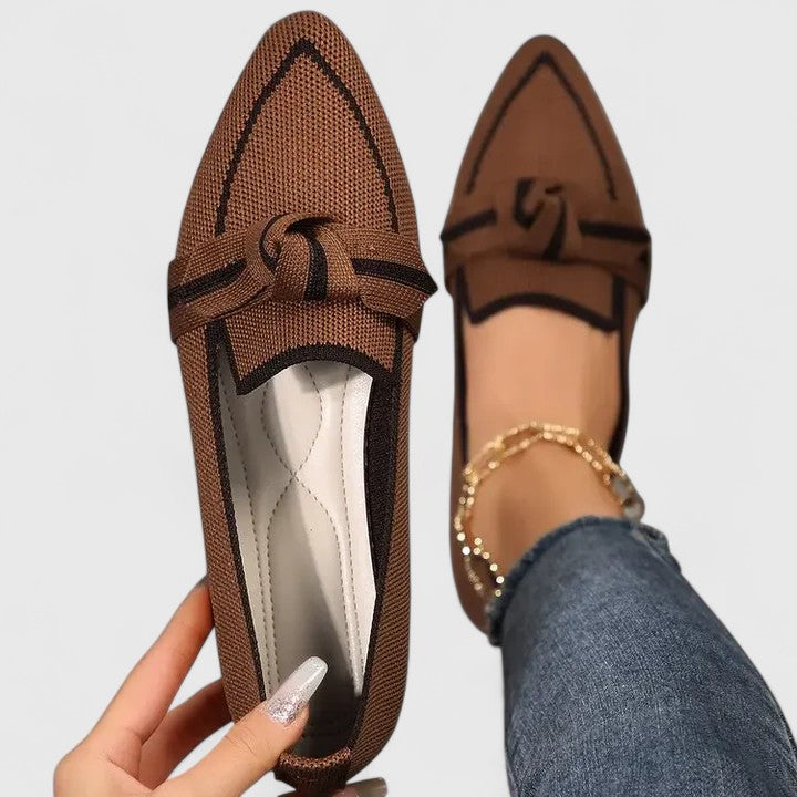Damaris - Women's Pointed Toe Knit Slip-On Flat Loafers with Bow Detail