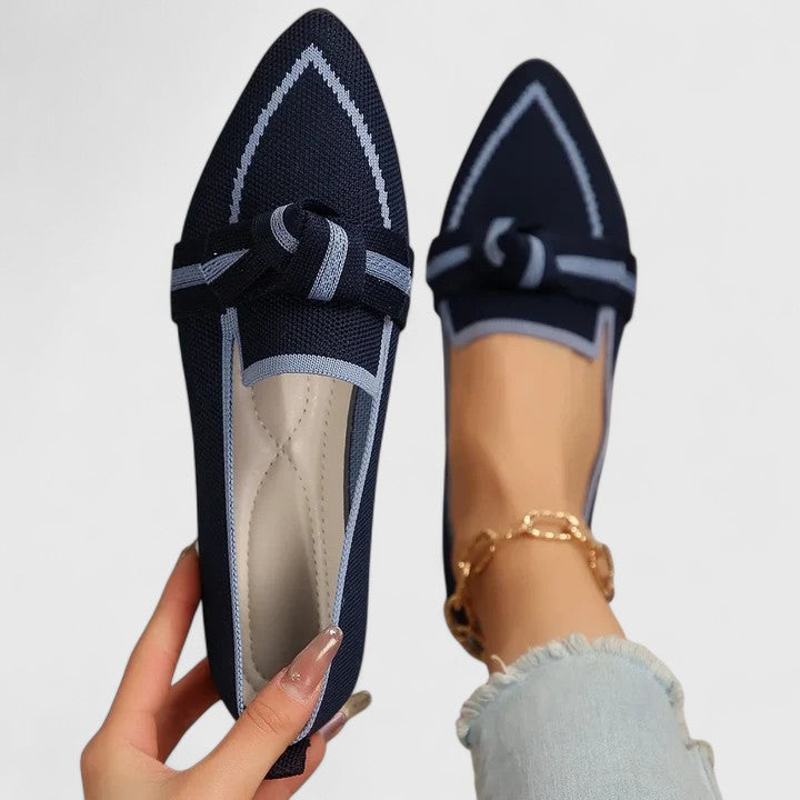Damaris - Women's Pointed Toe Knit Slip-On Flat Loafers with Bow Detail