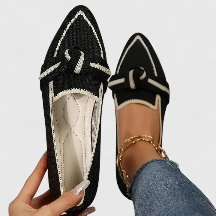 Damaris - Women's Pointed Toe Knit Slip-On Flat Loafers with Bow Detail