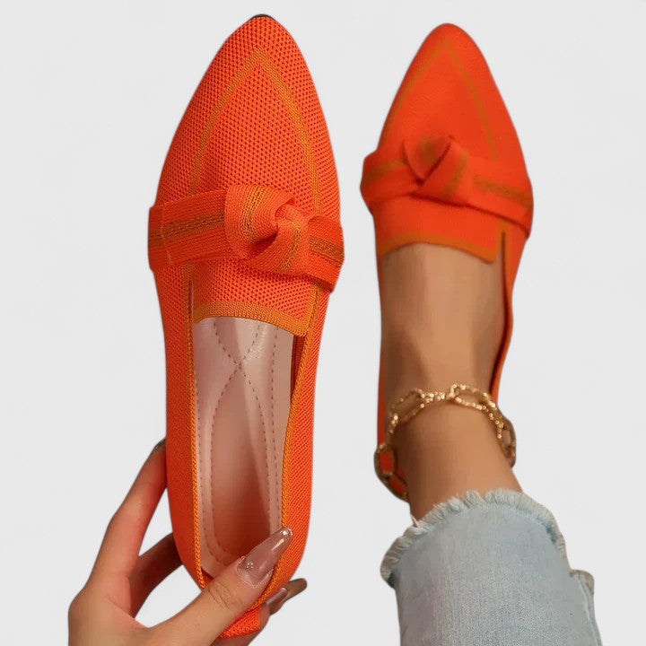 Damaris - Women's Pointed Toe Knit Slip-On Flat Loafers with Bow Detail