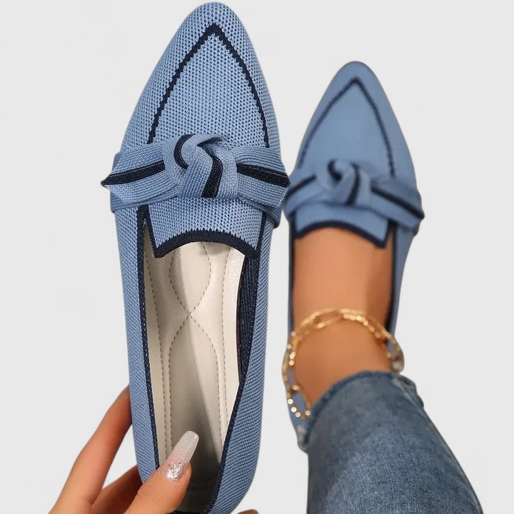 Damaris - Women's Pointed Toe Knit Slip-On Flat Loafers with Bow Detail