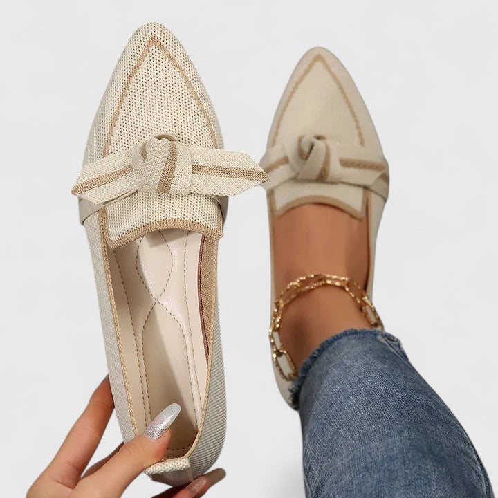 Damaris - Women's Pointed Toe Knit Slip-On Flat Loafers with Bow Detail