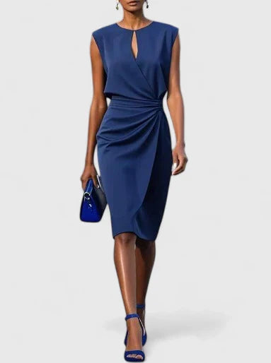 Caroline - Women's Cap Sleeve Wrap Ruched Bodycon Midi Cocktail Dress