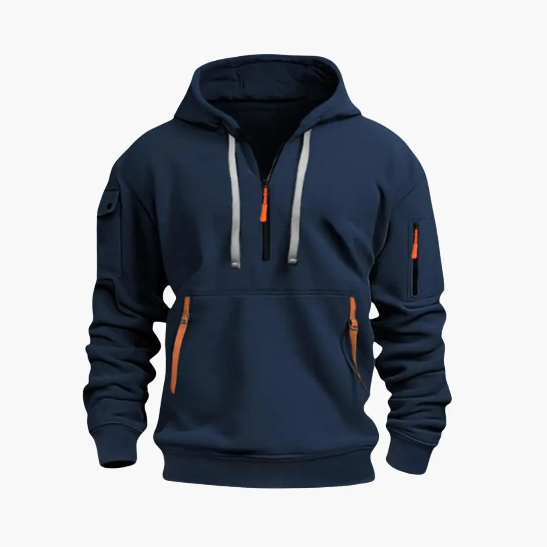 Beckett - Men's Half-Zip Hoodie with Adjustable Hood and Zipped Pockets