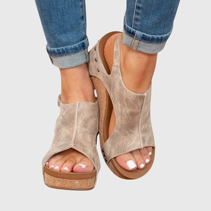 Cecelia - Women's Slingback Peep Toe Wedge Platform Sandals with Buckle