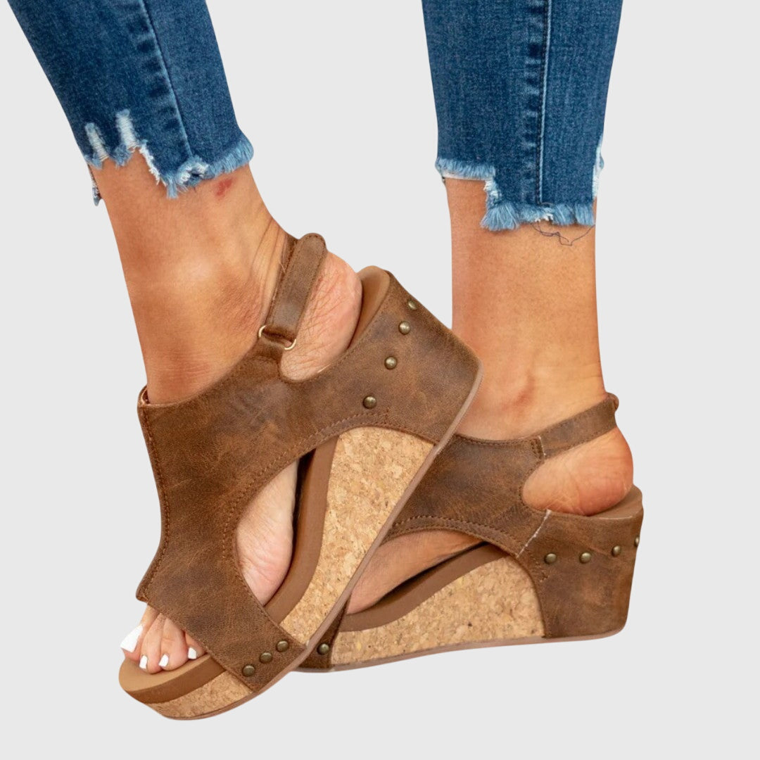 Cecelia - Women's Slingback Peep Toe Wedge Platform Sandals with Buckle