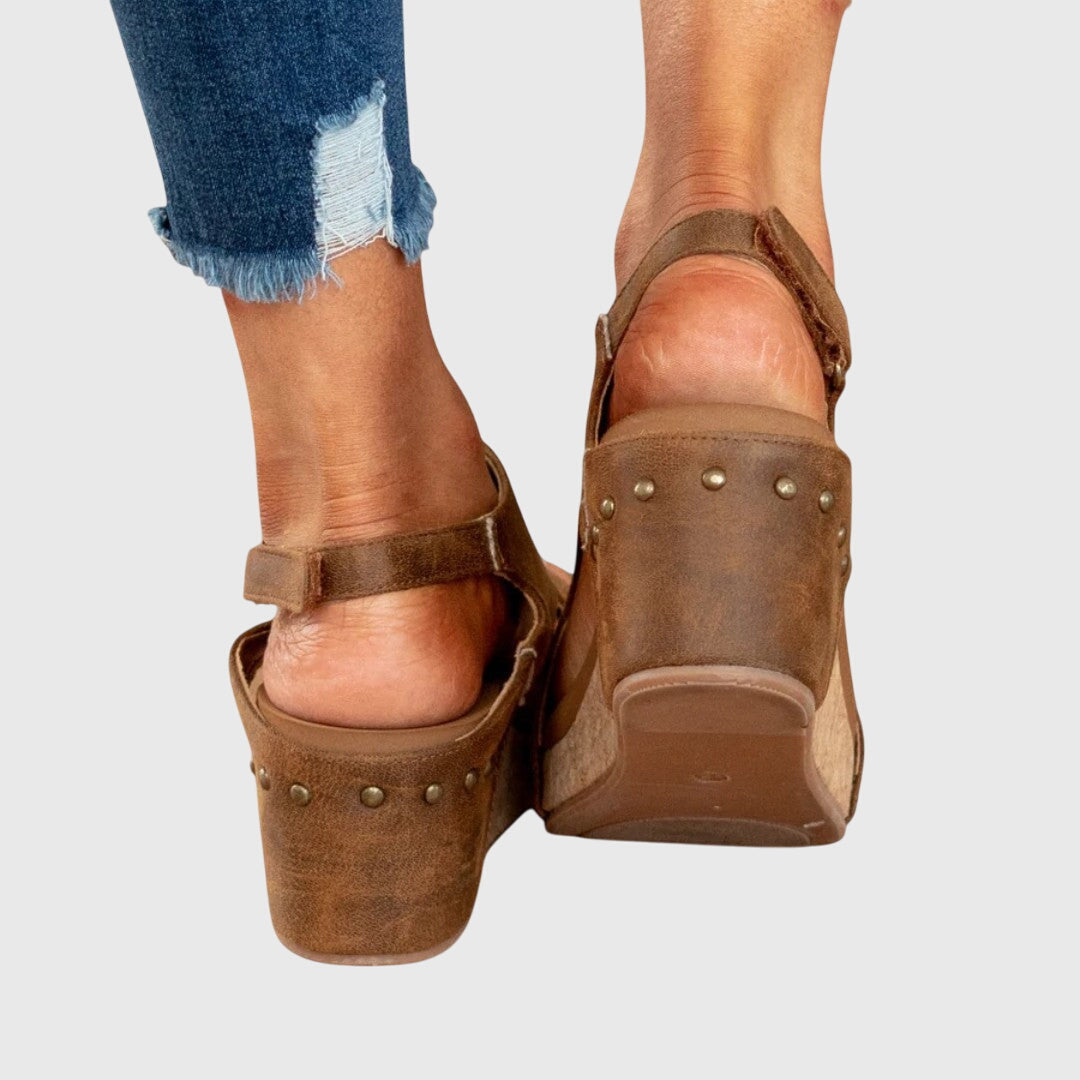 Cecelia - Women's Slingback Peep Toe Wedge Platform Sandals with Buckle