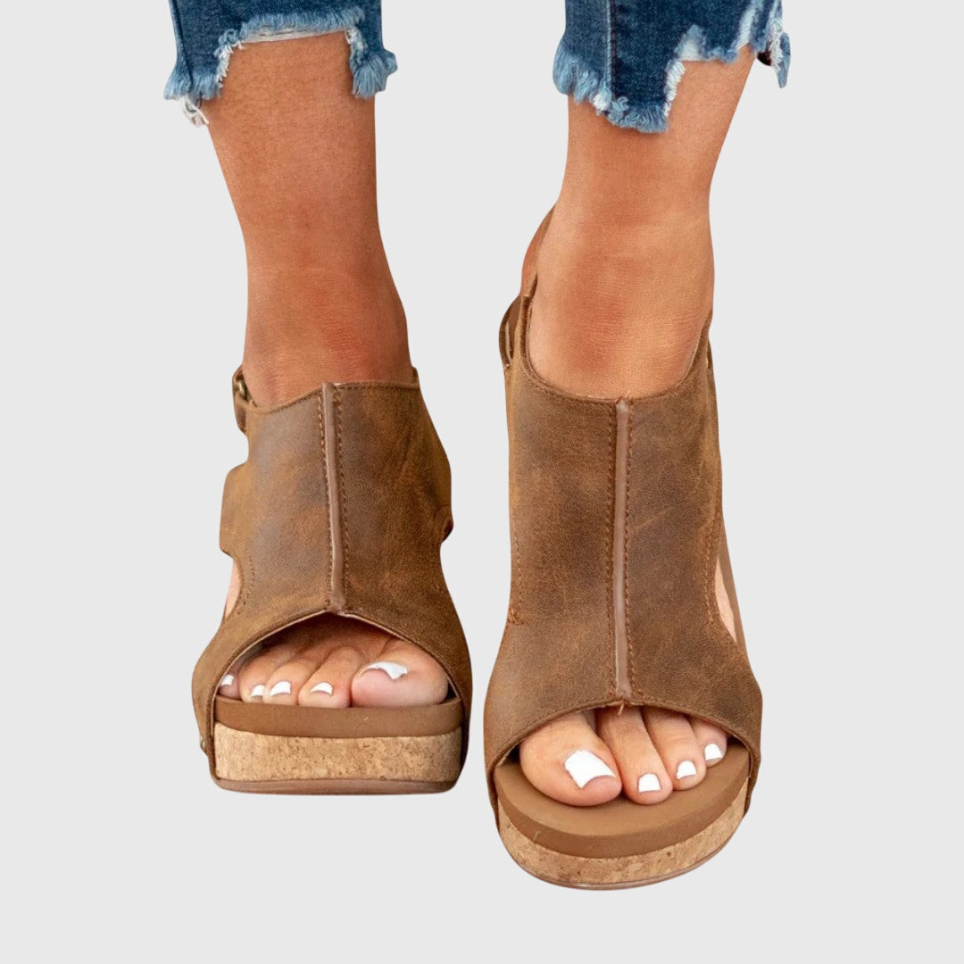 Cecelia - Women's Slingback Peep Toe Wedge Platform Sandals with Buckle
