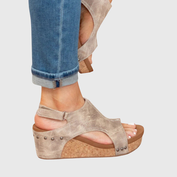 Cecelia - Women's Slingback Peep Toe Wedge Platform Sandals with Buckle