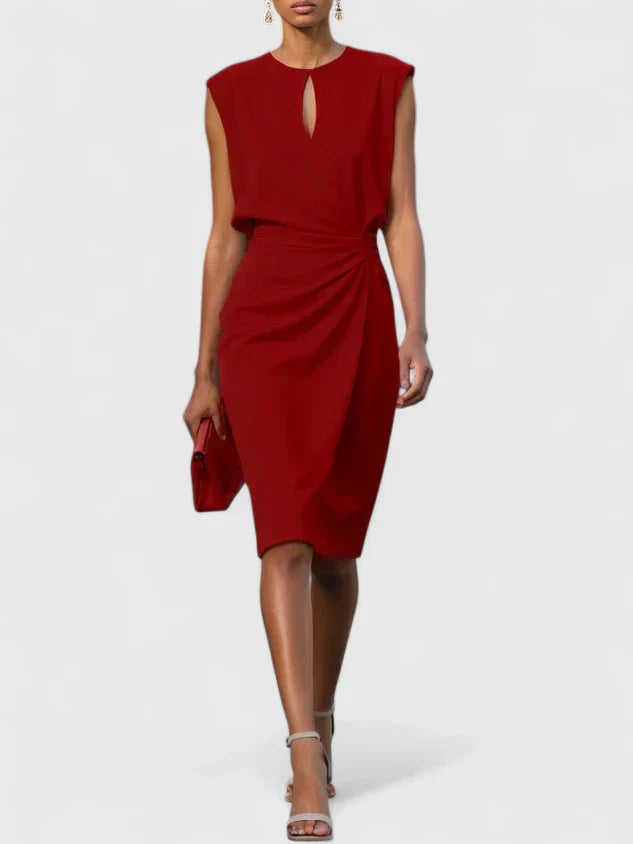 Caroline - Women's Cap Sleeve Wrap Ruched Bodycon Midi Cocktail Dress