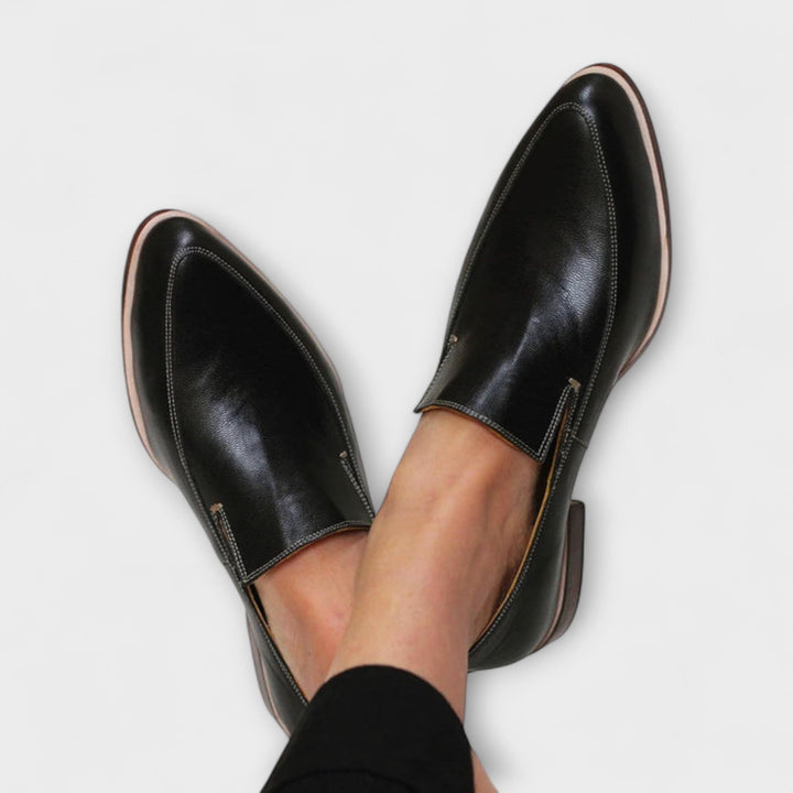 Diana - Women's Classic Pointed Toe Slip-On Black Flat Loafers