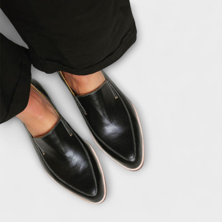 Diana - Women's Classic Pointed Toe Slip-On Black Flat Loafers