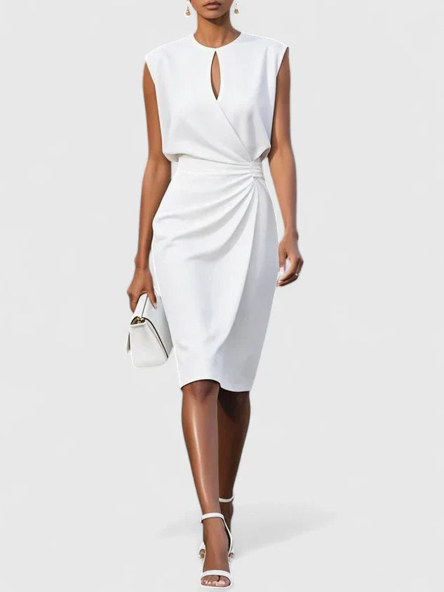 Caroline - Women's Cap Sleeve Wrap Ruched Bodycon Midi Cocktail Dress