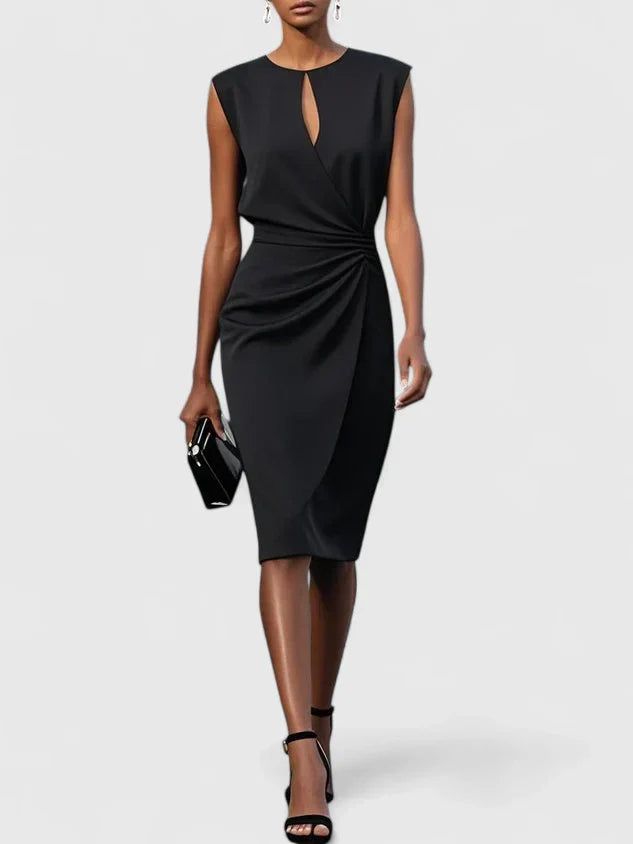 Caroline - Women's Cap Sleeve Wrap Ruched Bodycon Midi Cocktail Dress